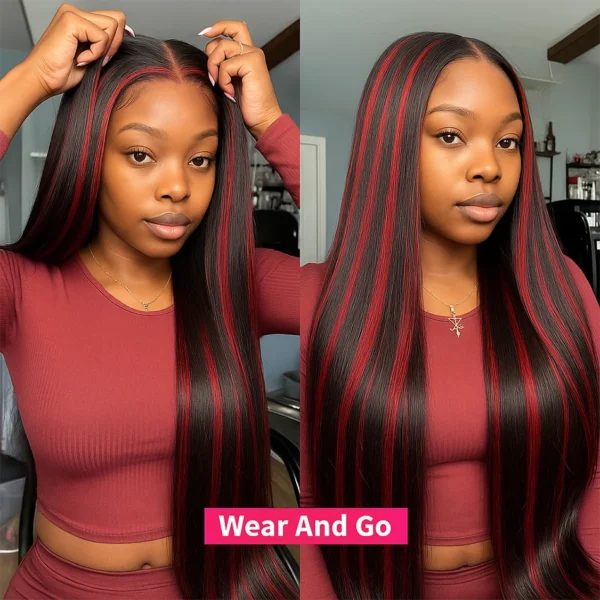 200% Upgraded 1B/99J Black With Red Bone Straight 5x5 Highlight Wig Sc7423be9ad2f4b6aa565d3fe38938ef7f