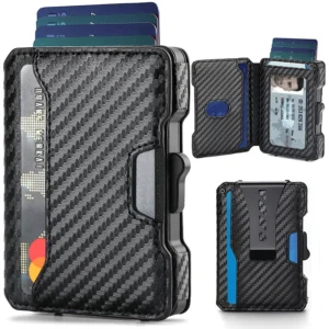 Minimalist Mens Wallet with Money Clip, Aluminum Pop Up Card Case