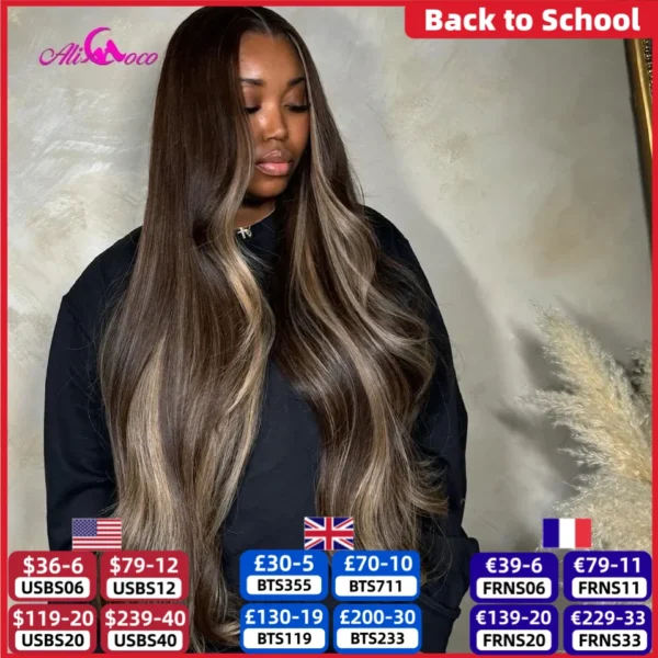 Brown Highlight Blonde Body Wave Wig, 13x6 Lace Sc8e91a92a9dd420e92dfeb960a87f98bH