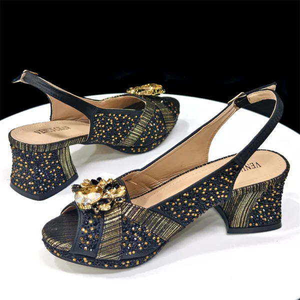 Elegant Italian-Style Party Shoe and Bag Set, Black