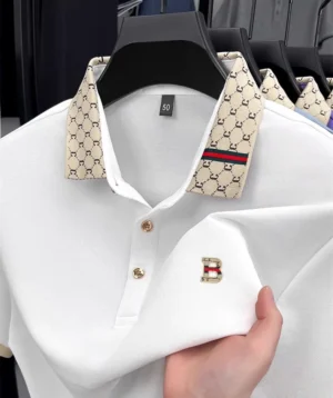 brand B letter embossed short sleeve polo shirt men summer lightweight