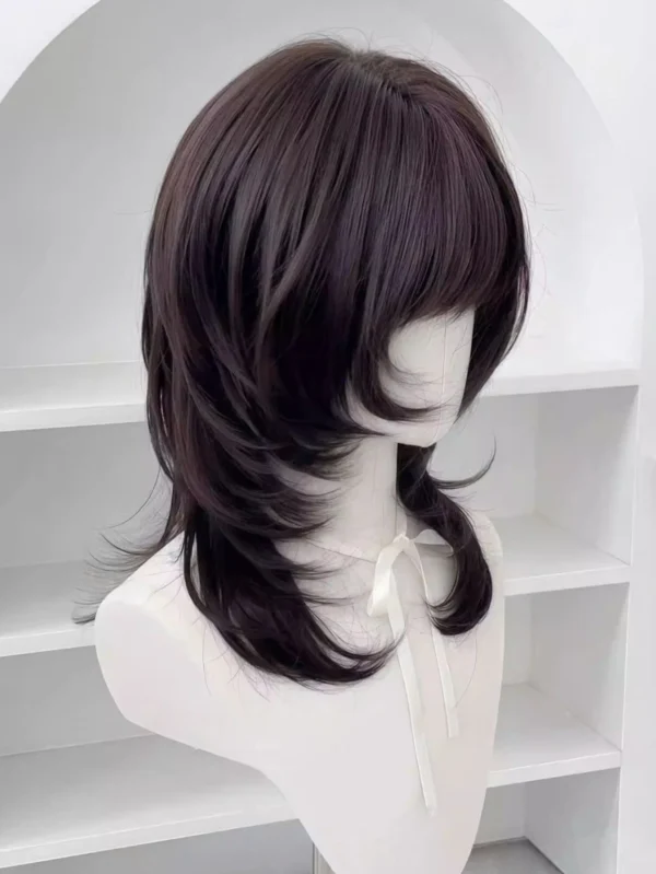 Synthetic Brown Black Medium Straight Jellyfish Wig with Bangs Natural Layered Scfa1032d7bcf40b494ddd6dcc4c51df3T
