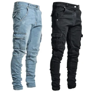 Men's Street Style Elastic Denim Cargo Pants