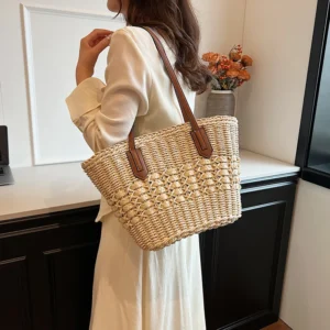 Women's Woven Rattan Straw Shoulder Bag