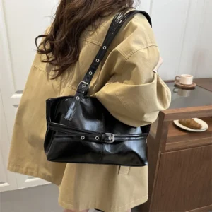 New Fashionable Versatile Belt Buckle Handbag Korean Style Solid Color Soft