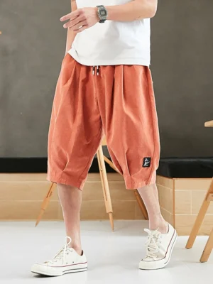 Plus Size Summer Harem Pants Men Short Joggers Chinese Style Calf-Length