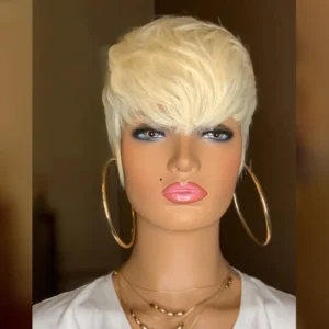 Short Bob Human Hair Wig, #613 Blonde Mullet Style