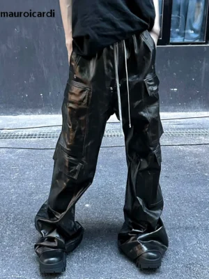 Women's Shiny Reflective PU Leather Wide Leg Pants