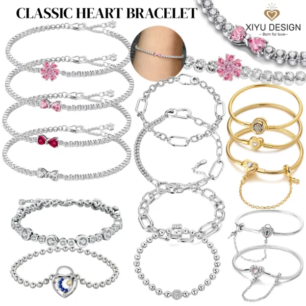 Valentine New 925 Silver Pink Bow Full Diamond Bracelet Original 17-20CM Sdbb9ed77e5d84816a45a934d4299e2ccw