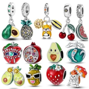 Strawberry Charm Avocado Beads For Original Brand 3mm S925 silver-tone