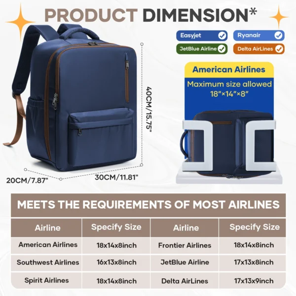 40x30x20cm Cabin Travel Backpack, Ryanair-Compliant Size Sdd12deabd0d640129c7dbc57ca783f4ec