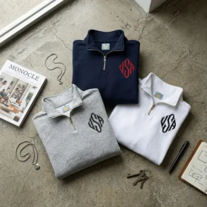 Y2K Navy Quarter-Zip Sweatshirt with Flag Patch