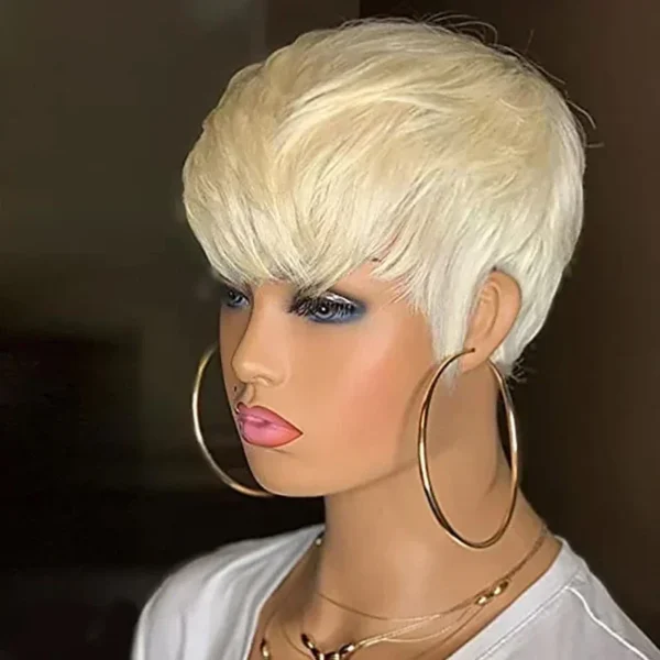 Short Bob Human Hair Wig, #613 Blonde Mullet Style Sde1e1aa5c2e943ba8619619fee5c65f65