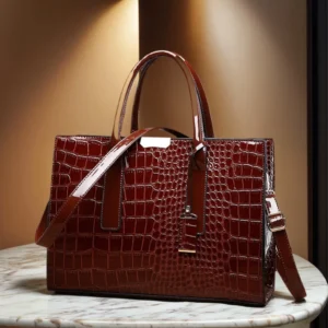 Vintage Women's Crocodile Pattern Handbag Large Capacity Tote Bag Leather Business
