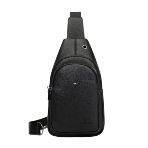 Men's Lychee PU Leather Chest Bag Multifunctional Crossbody Bag Large Capacity