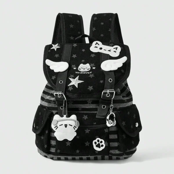 Punk Academy Black Backpack with Cat and Star Decor Sedf34067d0dd4cfc83387d7061e60460q