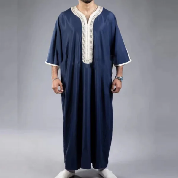 Summer Kaftan Muslim Men's Short Sleeve Embroidered Loose Casual Robe Breathable Sf0289a7b79374fdd9f5878dd515c582cF
