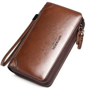 Men's Long PU faux leather Wallet with Double Zipper