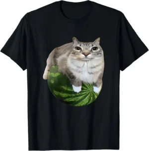 Watermelon Cat Silly Cat Meme T-Shirt A Hilarious Watermelon Print Shirt