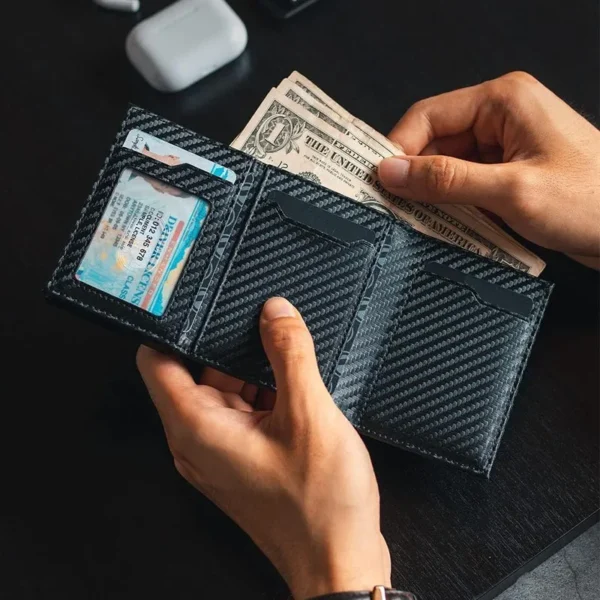 Carbon Fiber & Aluminum Men's Bifold Wallet, RFID Blocking Automatic Pop-Up Sf418daa68cdf405089898aff927c2580Q