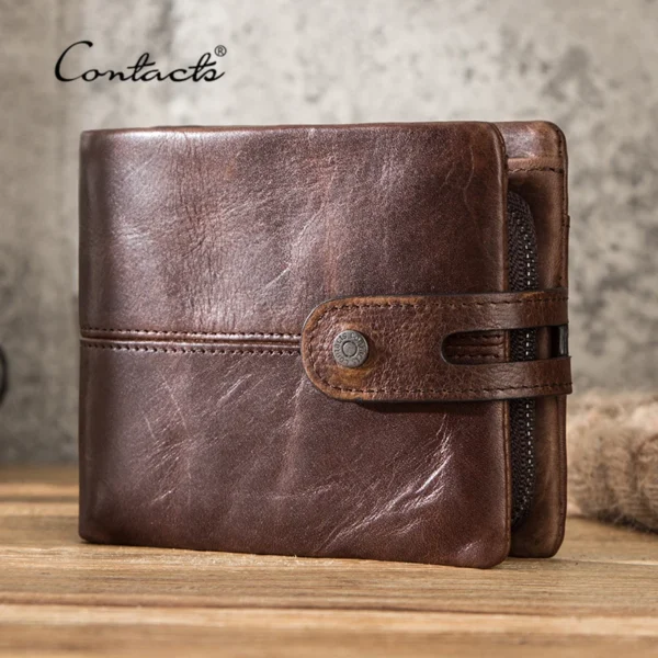 CONTACT'S Casual Men Wallets Crazy Horse Leather Short Coin Purse Hasp Sf5ab21b9374942ea96ea66a2d9cfe71e5