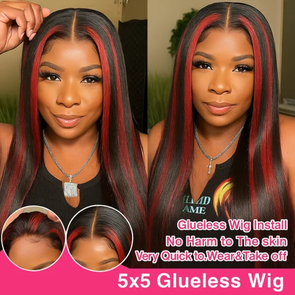 200% Upgraded 1B/99J Black With Red Bone Straight 5x5 Highlight Wig Sf6ca91ea6bb846c9bce211fd9d1170b4p