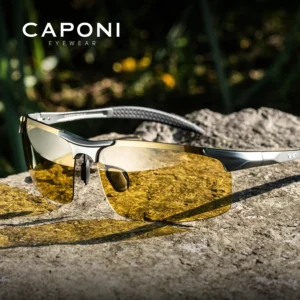 CAPONI Photochromic Sunglasses Men Original Design Sports Yellow Sun Glasses Fashion