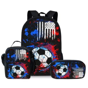 Cartoon Soccer-Themed 3-Piece School Bag Set