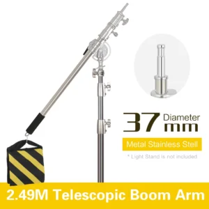 2.49M Length Cross Arm Stainless Steel Kit Light Stand With Weight
