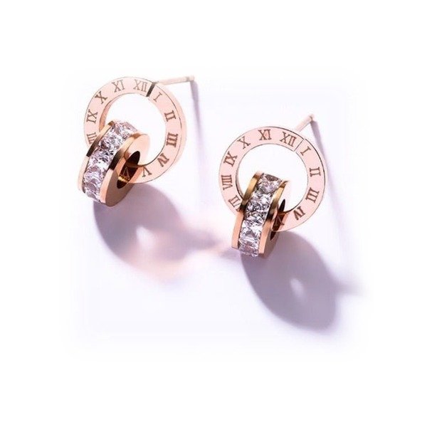 Stainless Steel Rose Gold-Tone Ring and Stud Earrings