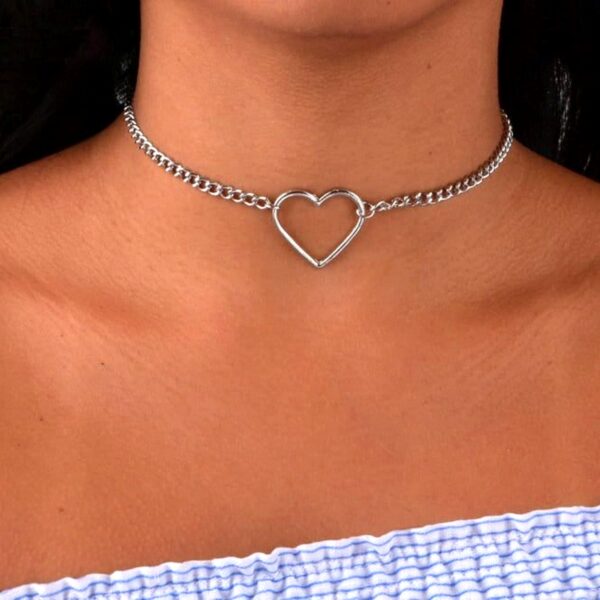 Hollow Heart Choker Necklace worn